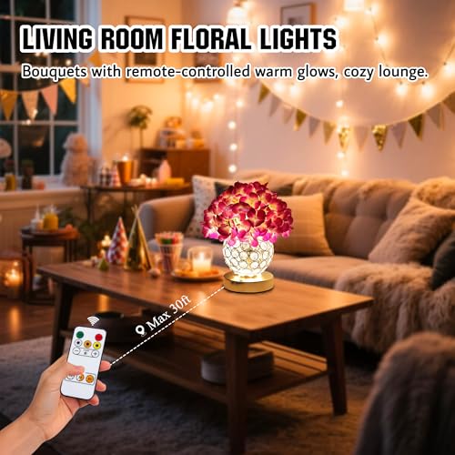 Image of Artificial Hydrangea Flower Lamp with Remote Control, Hydrangea Flower 3 Color Dimmable Night Light Gifts for Women Mom Wife Friend Birthday Christmas, Bedroom Coffee Shop Store Living Room Decor