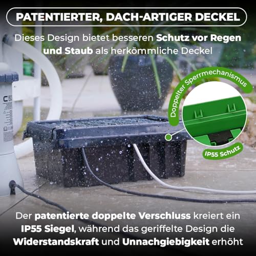 DRiBOX Groß IP55 Wetterfester Anschlusskasten für den Außenbereich Stromkabelgehäuse für Weihnachtsbeleuchtung, Zeitschaltuhren, Verlängerungskabel, Kabelrollen, Transformatoren (Groß, Grün)