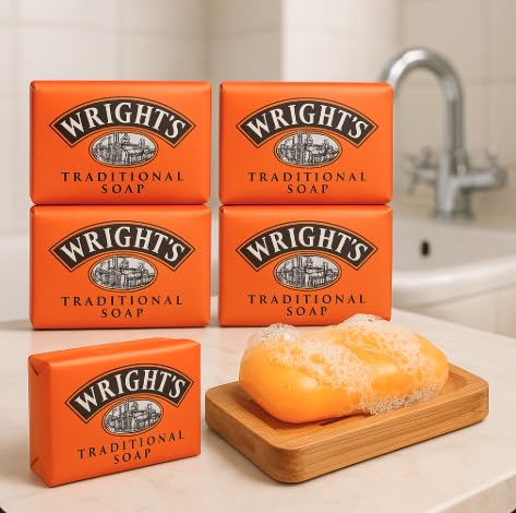 Sanitral Wright's Coal Tar Traditional Soap, (125g), Pack of 4+ Natural Wooden Bamboo Soap Dish Storage Holder (SET OF 2)