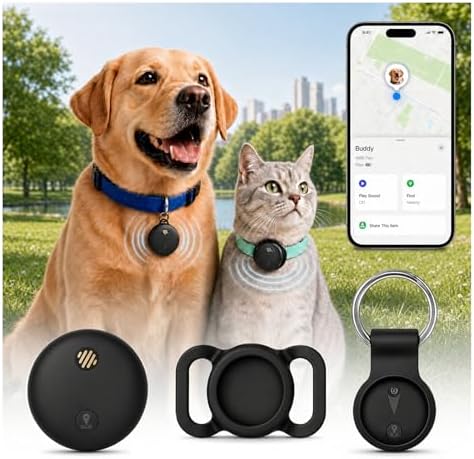 GPS Tracker for Dogs, Pet Location Finder, No Monthly Fee, No SIM Card, Works with Apple Find My App, Ultra-Slim IP68 Waterproof Anti-Lost Tag for Dogs, Cats, Keys, Bags and Luggage 1 Pc
