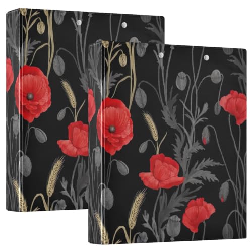 Classeur à 3 anneaux 3,8 cm motif coquelicot noir avec porte-bloc école