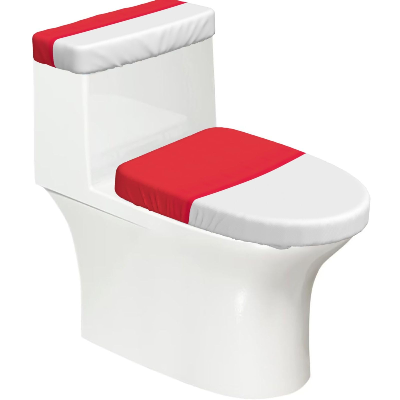 Indonesian Flag Print 2-Piece Stretch Toilet Cover Set, Elastic Breathable Toilet Seat and Tank Lid Protector