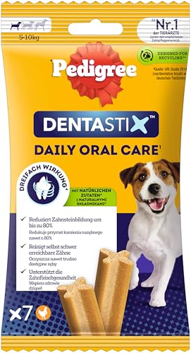 Pedigree DentaStix Hundesnack für kleine Hunde (5-10kg), Zahnpflege-Snack mit Huhn und Rind, 10 Packungen je 7 Stück (10 x 100 g)