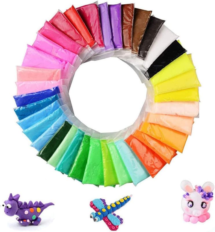 Image of Eclet (Pack of 12) Air Dry Clay, Colorful Children Soft Clay, Creative Art Crafts, Gifts for Kids-Multi Color. Non-Toxic Modeling Magic Fluffy Foam Bouncing Clay Putty Kit for Kids with Tools .32