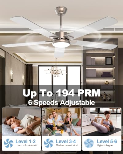 52 inch Brushed Nickel Ceiling Fan with Light and Remote