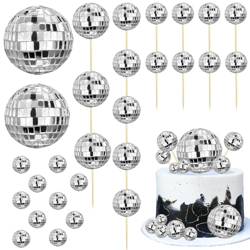 28 PCS DIY Disco Ball Cake Toppers Disco Ball Cake Decorations 70s Disco Themed Party Decoration Party Ornament 0.78in 0.98in 1.18in 1.57in 2.75in 3.15in