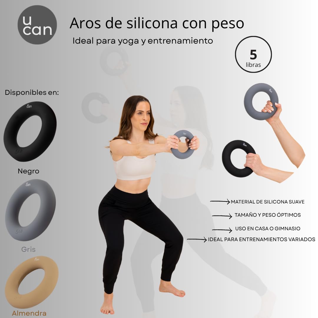 U can Gewichtsringe aus Silikon für Training, Widerstandsringe für Yoga, Pilates und Fitness, strafft Arme, Beine und Bauch, kompaktes Zubehör für Zuhause oder Fitnessstudio (grau, 2,7 kg)