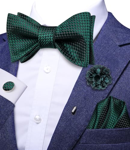 Image of Dubulle Self Tie Bow Ties and Lapel Pin for Men Paisley Solid Mens Bowtie and Handkerchief Cufflinks Set Wedding