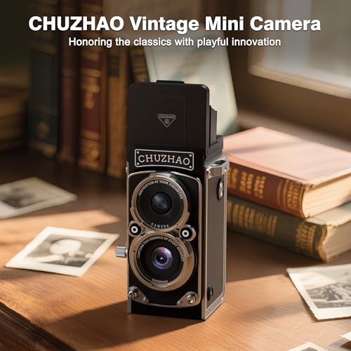 CHUZHAO Vintage Mini Digital Camera, Portable TLR Style Retro Point and Shoot Compact Small Pocket 1080P FHD Video 12MP Autofocus Vlogging Camera with 16 GB Card for Beginners Teens Adults Kids Black