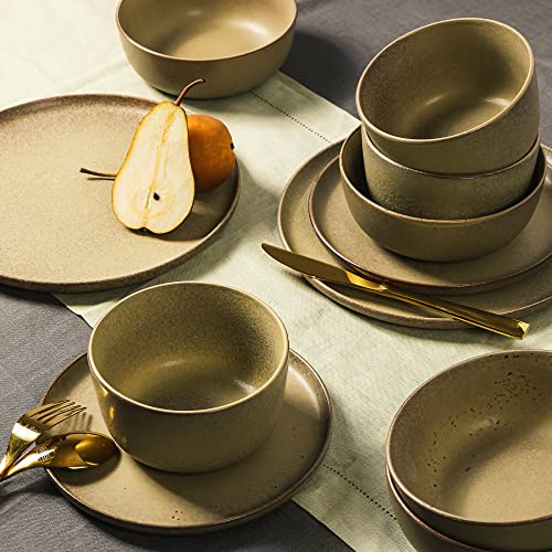 Image of Gibson Elite James Street 16 Piece Stoneware Matte Reactive Double Bowl Dinnerware Set - Toast Cream, Service for 4 (16pcs)