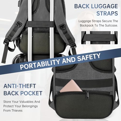 GMAK Travel Laptop Backpack for Men & Women, Business Anti Theft Laptops Backpacks with USB Charging Port, Fits 15.6 Inch Notebook, Water Resistant College School Computer Bag for Travel Sports, Grey4