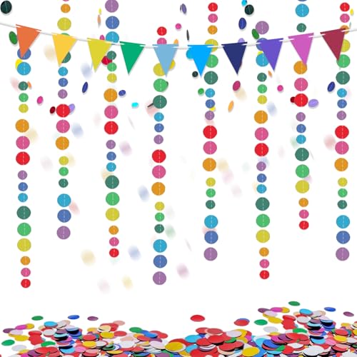 Guirlandes Ronde en Papier Set - Decoration Carnaval, Confettis Pailletés, Bande Fanion Colorée Suspendue pour Fête de Jardin, Mariage, Anniversaire