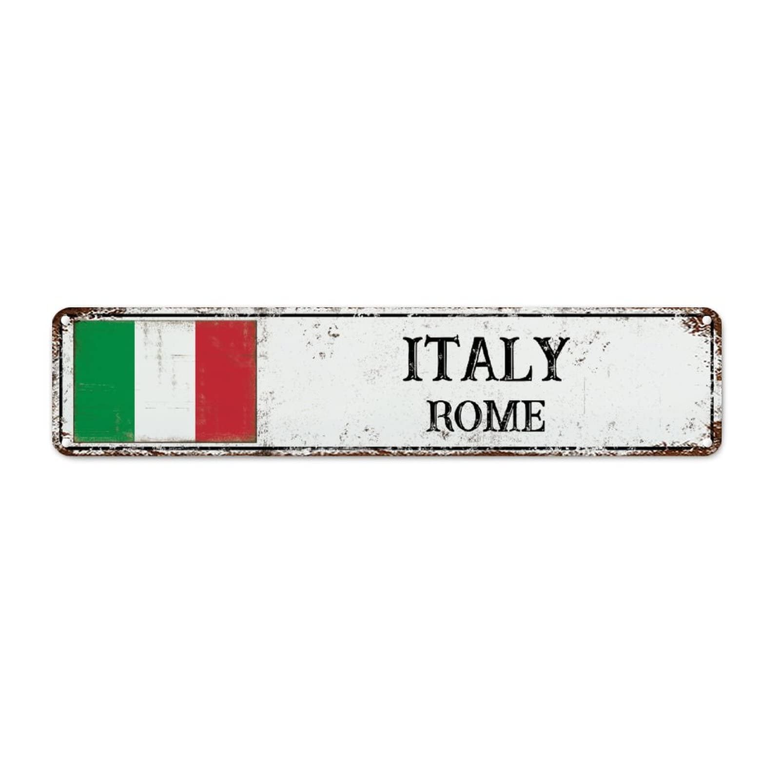 WoGuangis Italy Souvenir French Vintage Retro Metal Signs Rome Aluminum Sign Country Flag City Souvenir Metal Plaque Sign Quality Aluminum Sign for Bedroom Yard Garage Garden 18X4In