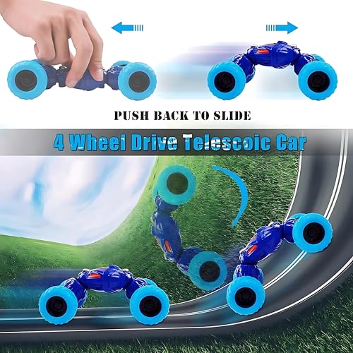 Image of DTX Telescopic Car Pack of 2.Pull Back Monster Telescopic Non Electric Car with Press-Pull-Leave Feature Run On Any Surface Without Battery Friction Powered Toy - Color As Per Stock