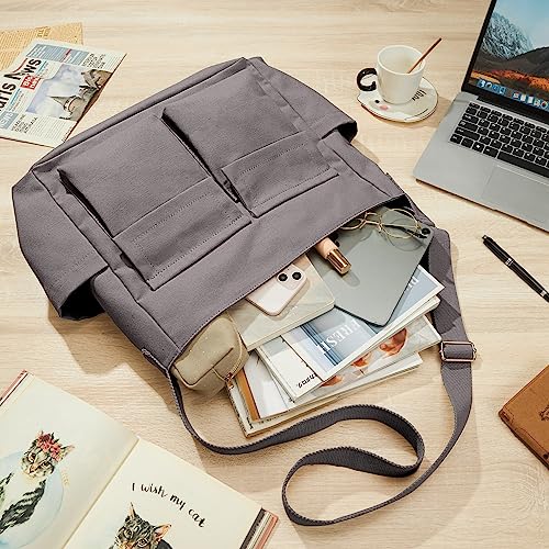 Image of KALIDI Canvas Tote Bag Zipper Large Crossbody Shoulder Bag Messenger Bag
