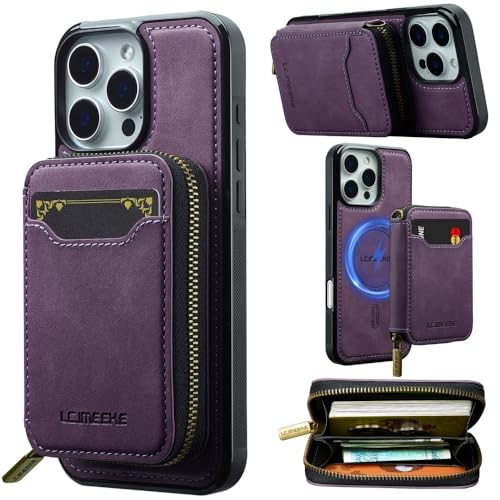 Étui portefeuille iPhone 16 Pro violet en cuir avec support amovible