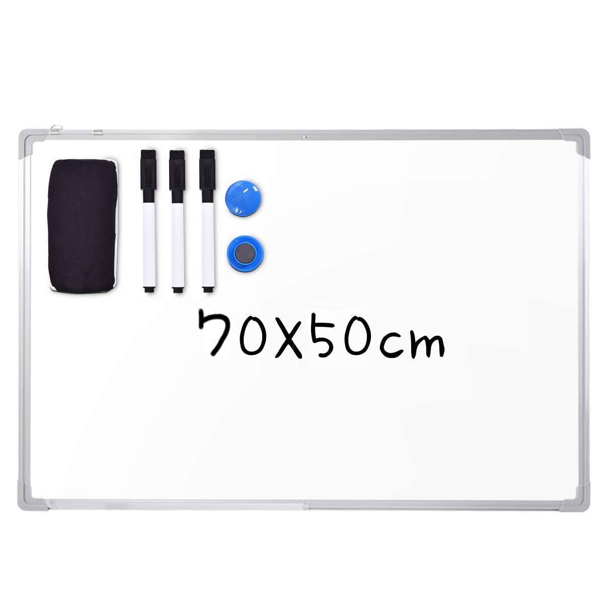 GOPLUS Magnetisches Whiteboard, 70 x 50 cm, Magnettafel mit abnehmbare Stiftablage, 3 schwarz Whiteboard Marker, 2 Magnete und Board Radiergummi, trocken Magnetpinnwand für Schule, Heim & Büro