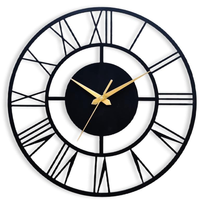 Image of PRAMUKH FASHION Wall Clock Stylish Metal Analog Wall Clock for Living Room, Bedroom, Office, Kitchen, Home and Hall | Antique Fancy Big Size Modern Wall Watch (ST-4 Black, 24 INCH)