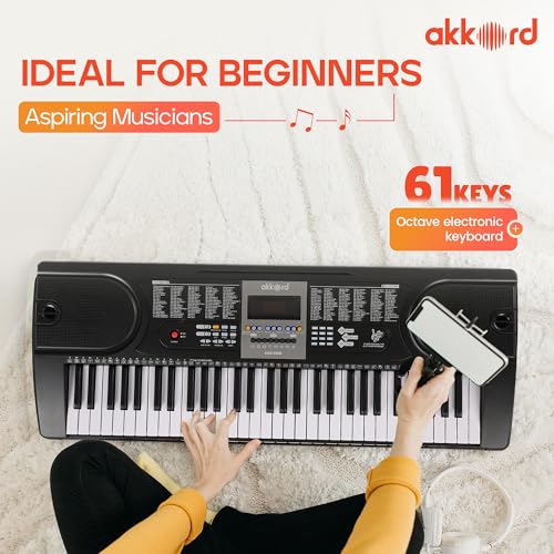 Image of Akkord AKD 61KB 61-Key Octave Electronic Keyboard with adapter- LED Display | Mic |Music Sheet Stand | 255 Rhythms | 255 Timbres | 24 Demos