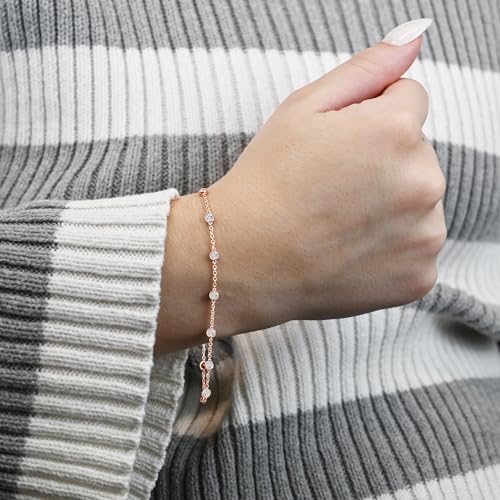 Diamond Bezel Bracelet, Adjustable Cable Chain, 11 Round Bezel Diamonds, 6.5’’/7.5’’/8.5’’ Chain Length, 14K Rose Gold-plated Sterling Silver/14K Gold-plated Sterling Silver/Sterling Silver2