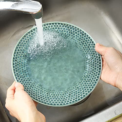 Yelloya 8 Inch Ceramic Salad Plates Set - Porcelain Dinner Plate Set Of 4 - Serving Plates For Dessert, Pizza, Pasta, Snack, Embossed Design, Dark Green #TOP3