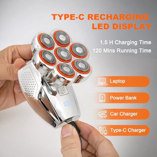 Image of Head Shavers for Bald Men: 120min Long Time Use Rechargeable Electric Razor - Waterproof Wet Dry Shaving - Professional Grooming Kit for Balder