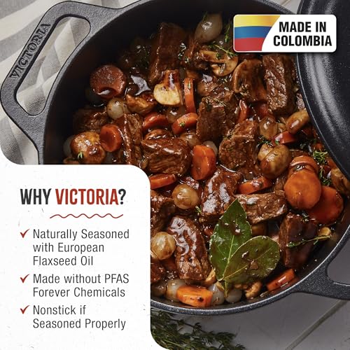 Image of Victoria 6-Quart Cast Iron Dutch Oven with Lid and Dual Loop Handles, Seasoned with Flaxseed Oil, Made in Colombia,Black