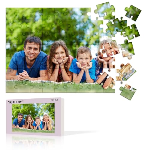 Custom Jigsaw Puzzle from Photo - 70/300/500/1000/ Personalised Jigsaw Puzzle Customized Wood with Picture Gifts for Family Friend Lover on Wedding Birthday Christmas Valentines Day (70 PCS)