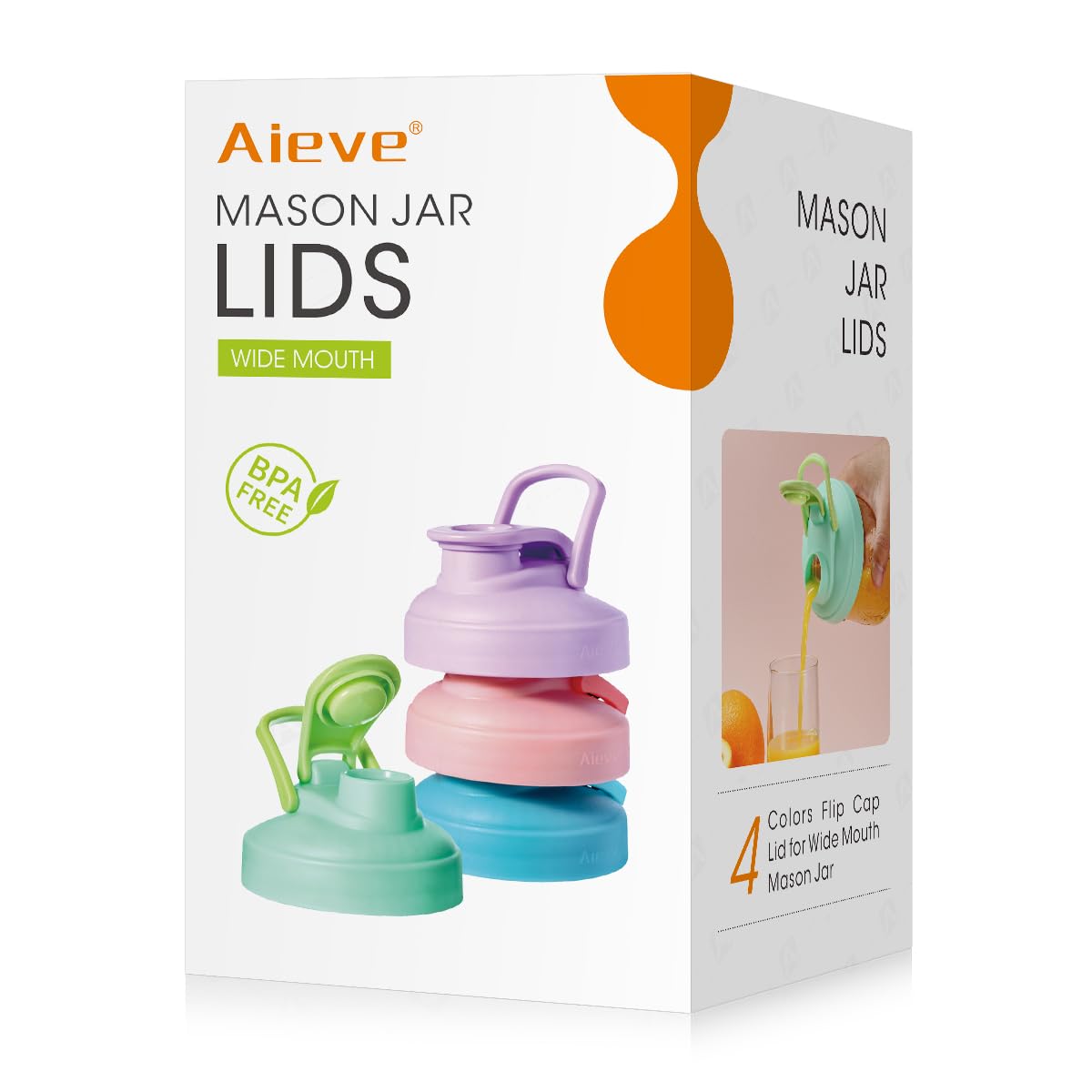 AIEVE Mason Jar Lids, 4 Pack Reusable Wide Mouth Canning Lids with Flip Top Lid Leak-Proof Seal for Wide Mouth Mason Jars Canning Jars to Pouring Milk Coffee Lemonade (Jars not Included)