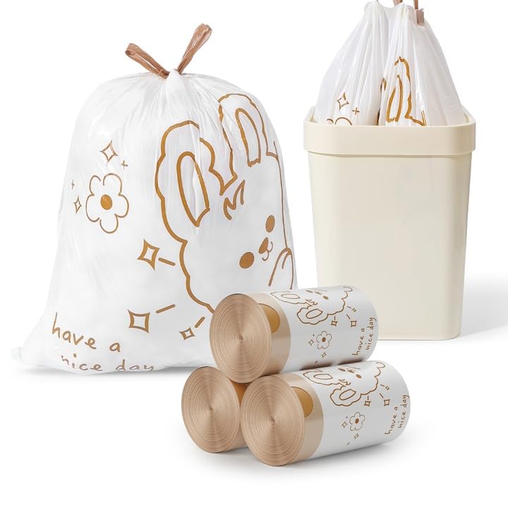 4 Gallon Trash Bags with Cute Rabbit Printed & Drawstring, Tear-Resistant Small Bathroom Garbage Bags, Heavy-Duty Trash Can Liners for Home/Office,