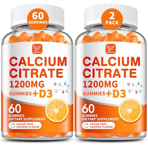 (2 Pack) Calcium Citrate 1200 mg with Vitamin D3 Gummies for Women & Men Calcium Supplements for Bone & Teeth Support High Absorption - Easy to Digest Sugar Free Vegan Orange Flavor 60 Day Supply