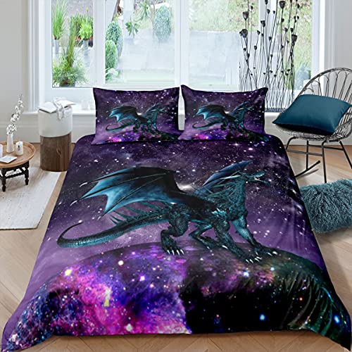 Dragon Bedding Set Purple Nebula Duvet Cover Set Twin Size Mysterious Outer Space Comforter Cover Trippy Bedding Set For Kids Boys Girls Teens Room Decor, Safari Wildlife Animals Quilt Cover #TOP24