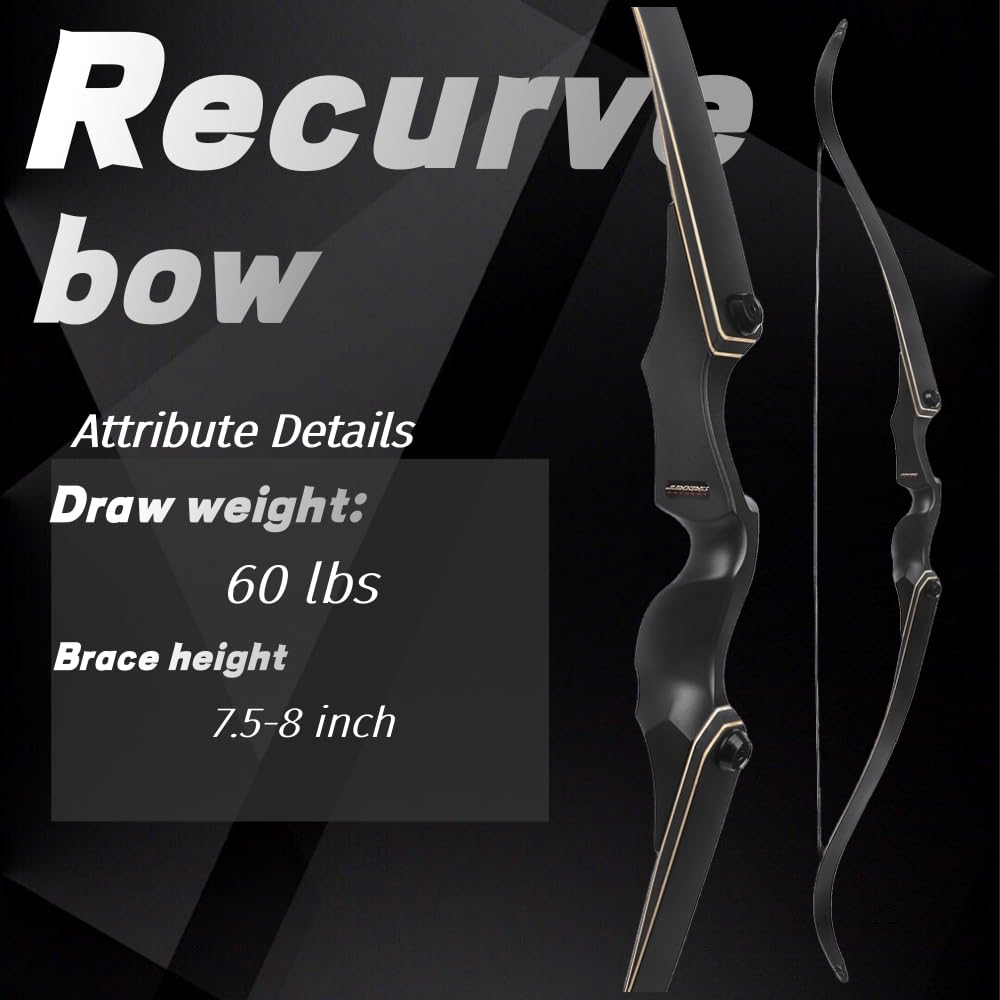 60" Jagd-Recurvebogen-Set für Erwachsene – 60 lbs Magnesiumlegierung Abnehmbarer Bogengriff, Rechtshänder, für Outdoor-Schießen