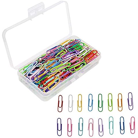 OKVGO 200pcs Coloured Paper Clips with Plastic Box Plastic Coated Metal Paper Clamps for Office Stationery 33mm 16 Colors Cover