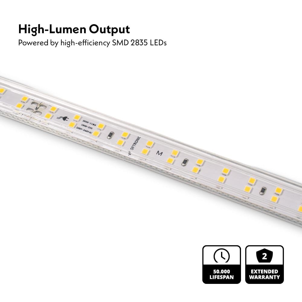 HOFTRONIC - Flex180 LED Streifen 10 m 120 W Dimmbar IP65 3000K Warmweiß 11.500 lm 180 LEDs/m UV-beständig Kürzbar pro 20 cm Flexibles LED Lichtband für Bad Spiegel & Indirekte Beleuchtung