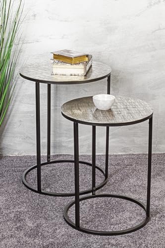 Table d'appoint ronde pour salon moderne noir argent