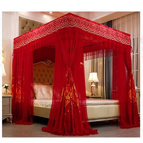 Cama doble de lujo con dosel blackout rojo de alta densidad 3