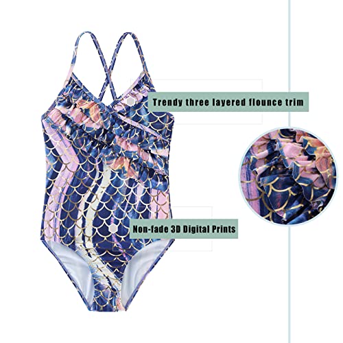 Image of Girls One Piece Swimsuits Mermaid Bathing Suits Summer Swimsuit 2-14 Years