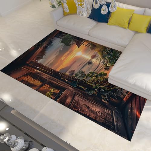 Tapis ocean beach lavable en machine avec imprimé coucher de soleil - 3