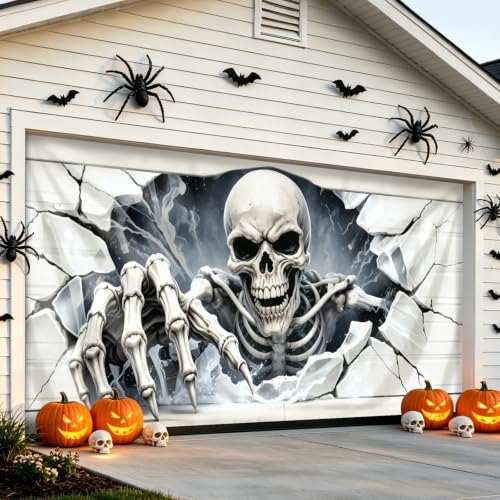 Halloween Garage Door Cover, 6×13 FT Skeleton Halloween Decoration Outdoor - image 1