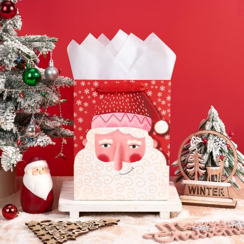 Image of Loveinside Christmas Paper Gift Bag Set, Red Penguin Santa Reindeer Nutcracker Design, Holiday Party Treat Bags with Handle, Tissue Paper for Kids Boys Girls, Xmas Party Supplies, 4 Pack, 7 inch X 4 inch X 9 inch