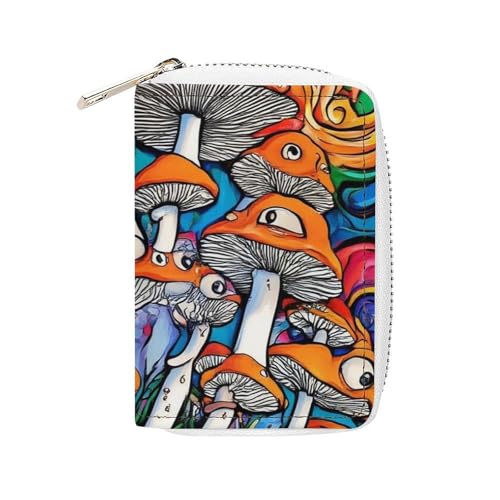 Portable Slim Wallet for Men Women, Pu Leather Credit Card Holder with 20 Slots Trippy Mushroom Art Card Coin Organizer Bag - Main Image