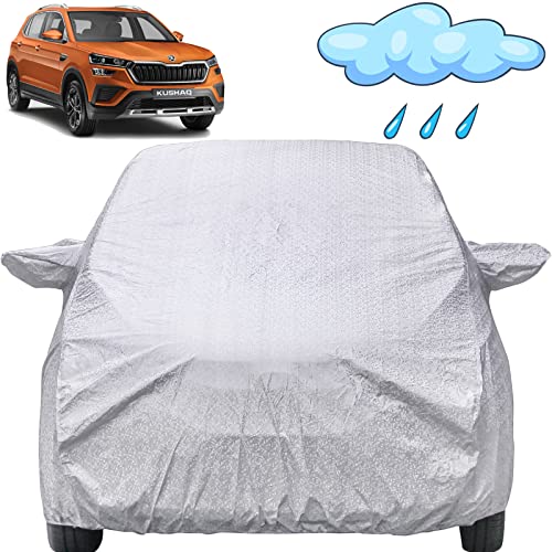 Image of Kushaq Waterproof Car Cover with Mirror Pockets, Shinning Silver Design, Non Woven Fabric,Triple Stitched, Compatible with Skoda Kushaq Car Cover (2022 to 2024), Kushaq Car Accessories