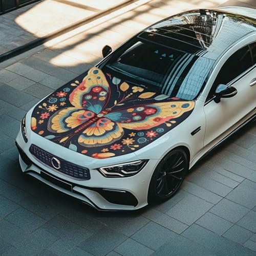 Image of Butterfly Flower Car Hood Cover Washable Elastic Color Butterfly Wildflower Auto Accessories for Ditsy Flower Car Hood Decoration and Protection, Universal Fit