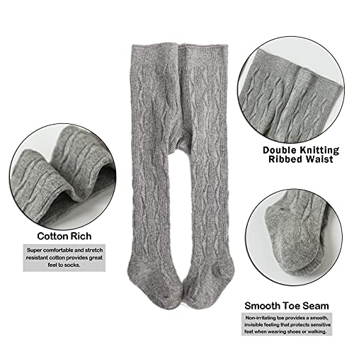 Image of EPEIUS Baby Girl Tights Cable Knit Cotton Seamless Footed Leggings 0-6Y
