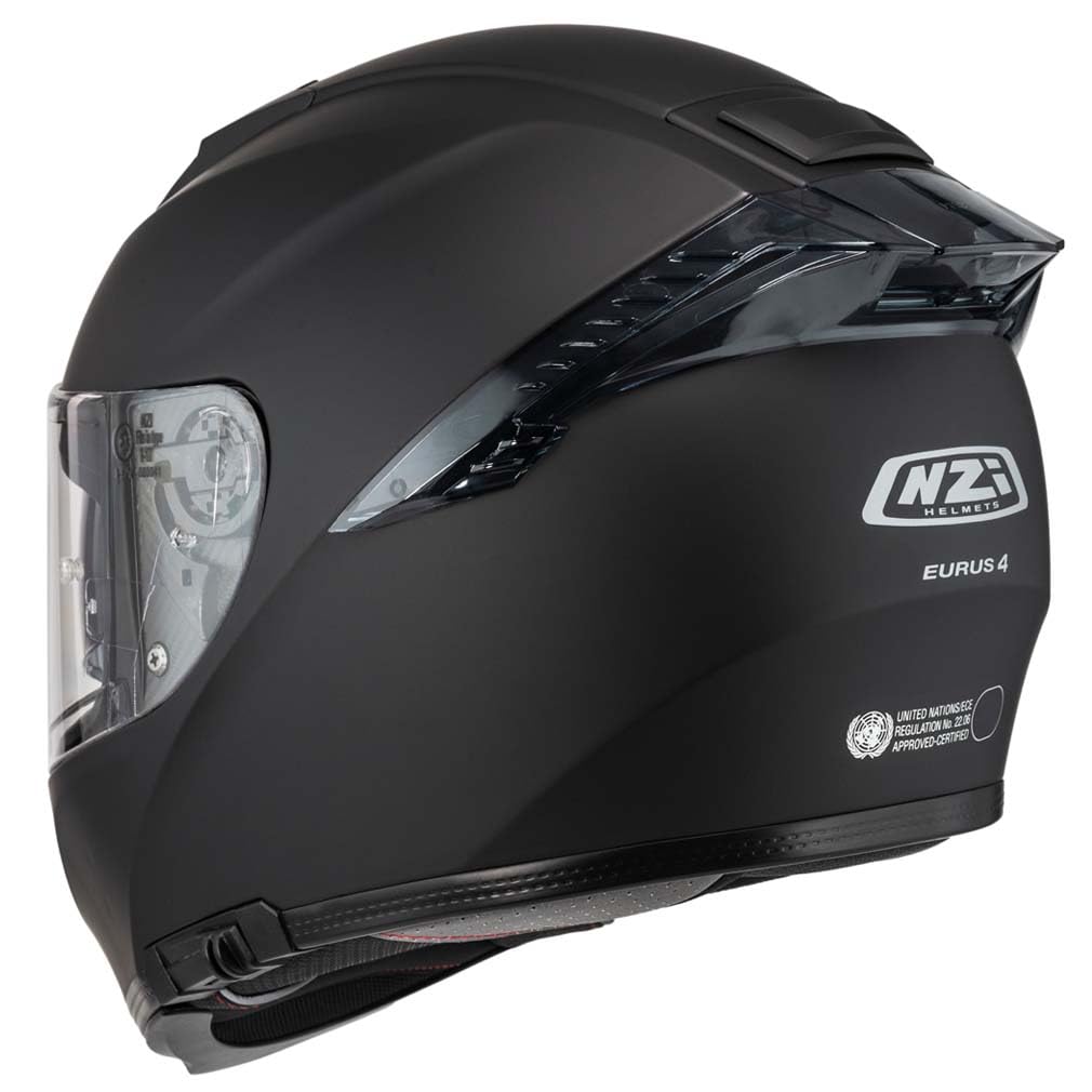 NZI Eurus 4 Stream Duo Solid Negro Mate - Casco de Moto Integral con Visor Solar | Unisex Hombre y Mujer Homologado ECE 22.06