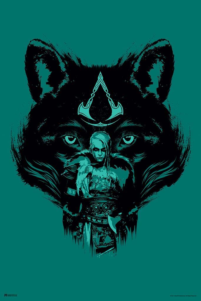 Laminated Assassins Creed Valhalla Merchandise Wolf Companion Female Video Game Cover Video Gaming Gamer Collectibles Viking Eivor Varinsdottir Poster Dry Erase Wall Art 12x18