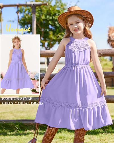 GRACE KARIN Girls Dresses Summer Spring Halter Maxi Dress Kids Ruffle Casual Flower Pleated Sun Dress Size 5-144