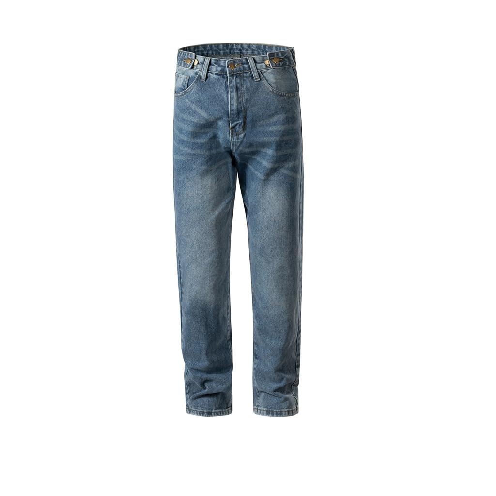 JSEIAJB High Street Washed Old Waist Button Decorative Pants Men s and Women Same Jeans