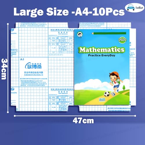 Image of FunBlast Transparent Sticker Book Cover Film - A4 Size -10 Each, Book Biding Cover, Waterproof School Textbook Protective Case Cover, Cut Self-Adhesive Book Cover Sticker (Transparent, A4)